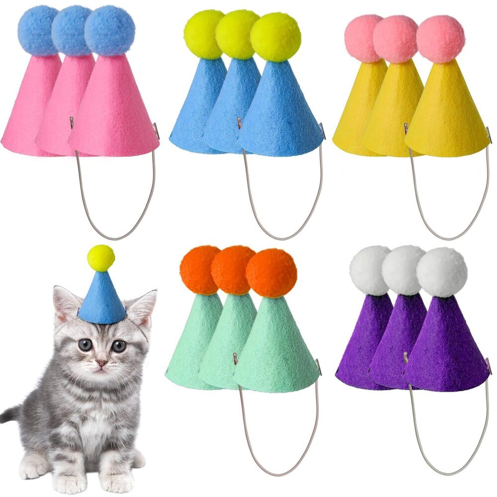 8680 15 Pcs Mini Party Hats for Stuffed Animals - Small Cone Hats